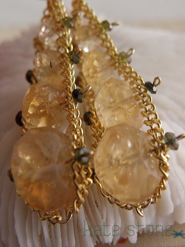 Graduated Citrine Teardrop Earrings with Gold filled Chain and Green Tourmalines