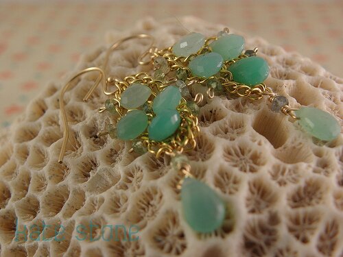 Shaded Chrysoprase Chandelier Earrings with Green Tourmalines and Gold filled Curb Chain